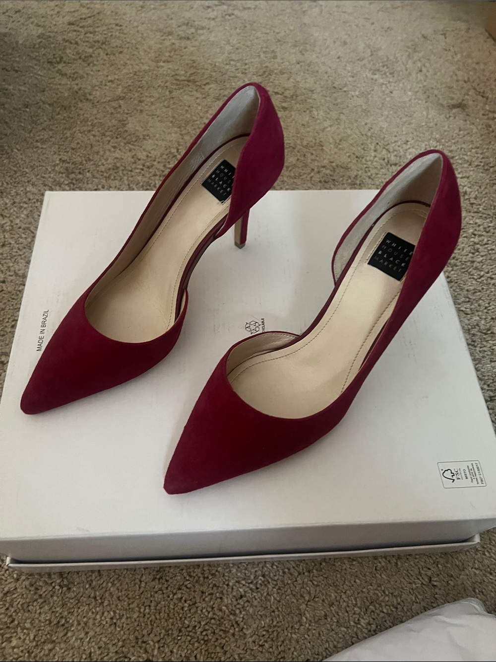 White House Black Market Pointed Suede Pumps in Wine